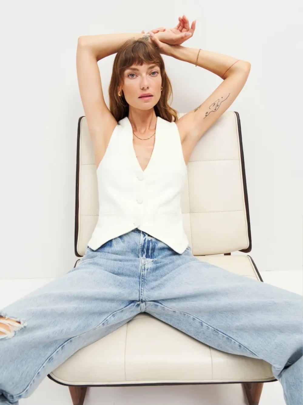 Reformation Cream V-Neck Buttoned Vest